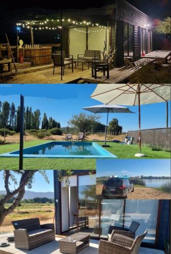 un collage de photos d'une maison avec une piscine dans l'établissement Cabañas_pequen, à Quillón