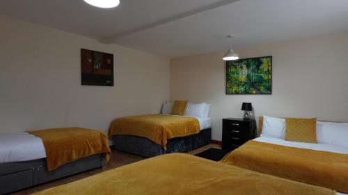 a room with two beds and a painting on the wall at The Swanky Apartment Manchester in Manchester