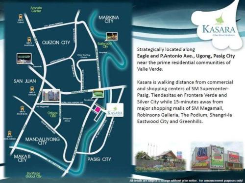 a map of the kazasaki city and its attractions at Kasara Urban Resort 1BR Condo in Manila