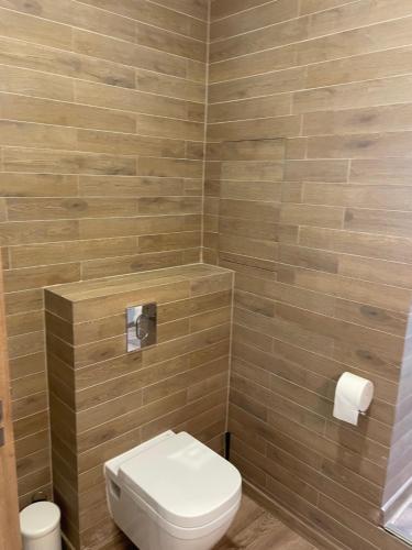 ein Bad mit einem weißen WC in einem Zimmer in der Unterkunft City Apartment - Michalovce in Michalovce