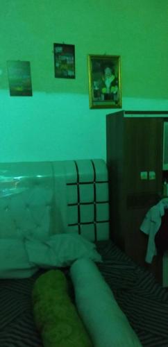 ein Schlafzimmer mit einem Bett mit grünen Wänden in der Unterkunft homestay Backpack in Medan