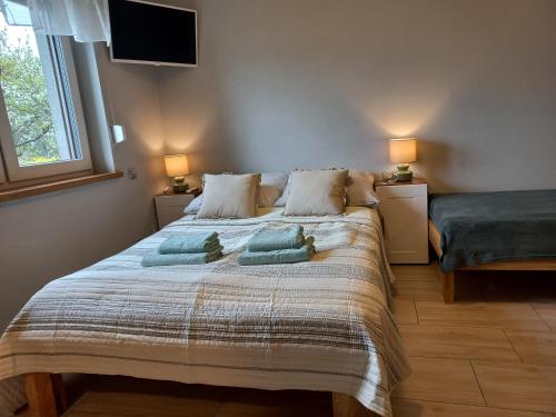 een slaapkamer met een bed met 2 kussens erop bij SielAnka in Uniejow
