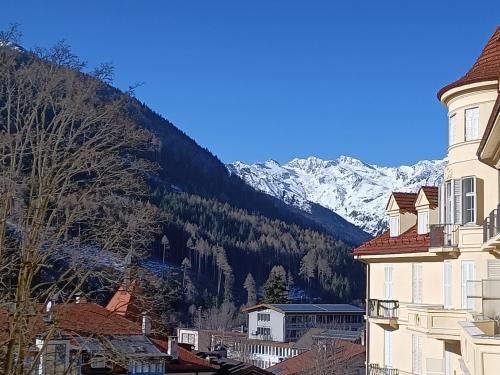 eine Stadt mit einem Berg im Hintergrund in der Unterkunft La Stella Alpina in Gossensaß