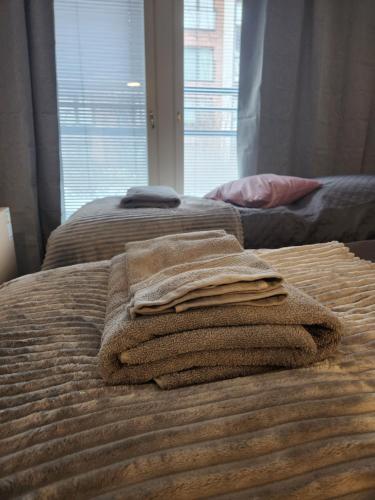Cama o camas de una habitación en Laadukas kalustettu yksiö Logomolla 1-2hlö