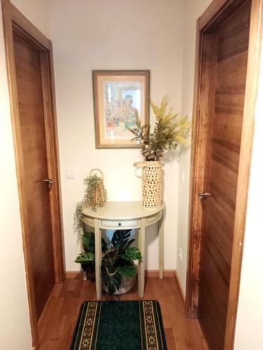 a hallway with a small table with plants on it at Precioso apartamento en Celorio, Llanes, Javier Bardon Treceno alquila in Celorio
