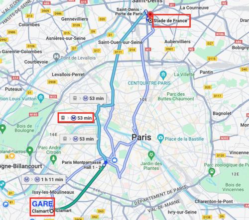 a map of the city of paris at 2 pièces lumineux aux portes de Paris in Clamart