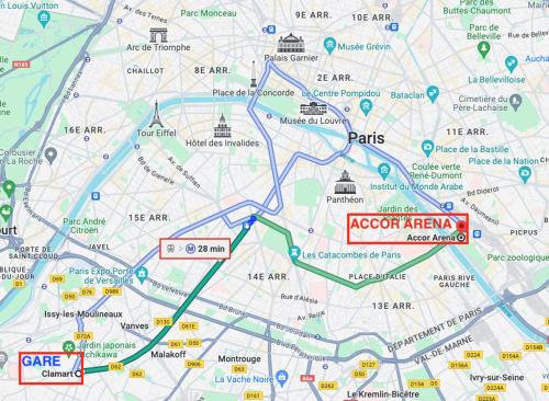 a map of the city of tacoptirken at 2 pièces lumineux aux portes de Paris in Clamart