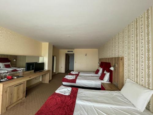 a hotel room with two beds and a television at Katalina SPA Resort in Tsigov Chark