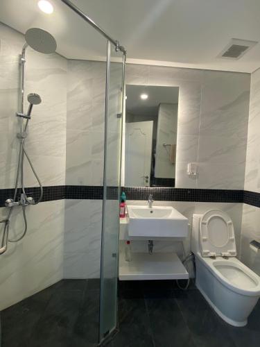 a bathroom with a sink and a toilet and a shower at HT Home D'el Dorado 1 in Hanoi