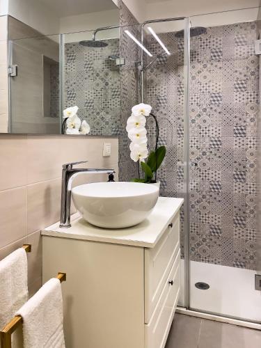 un bagno con lavandino e doccia di Flat44 a Palermo