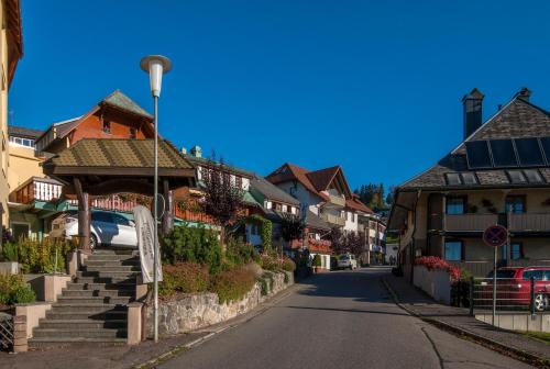 an empty street in a town with houses at Apartment 04 - Ferienresidenz Roseneck, mit Schwimmbad in Todtnauberg bei Feldberg in Todtnauberg