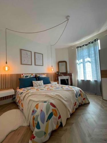 une chambre avec un grand lit dans une pièce dans l'établissement Cocon douillet près de la Gare., à Nancy