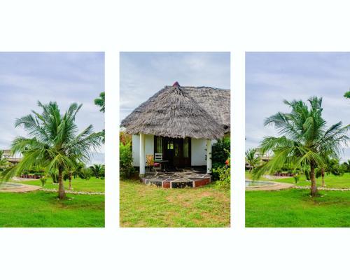cuatro fotos de una casa con una palmera en Kinazini getaway-Diani beach, en Kwale