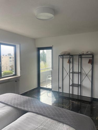 een slaapkamer met een bed en een raam bij Ferienwohnung Wilusa 2 in Rheinfelden