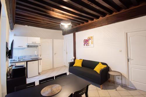un salon avec un canapé et une table dans l'établissement Résidence Le Zola composé de 3 appartements distincts en Hyper Centre de Dijon avec WIFI, à Dijon
