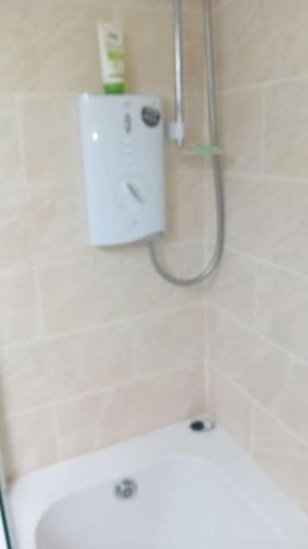 a bathroom with a sink and a shower in it at Studio Flat 3 Nelson Town Centre in Nelson
