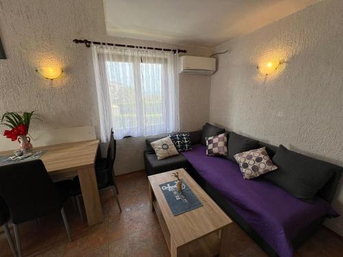 a small living room with a couch and a table at Apartments Dora and Tonka Krk in Porat
