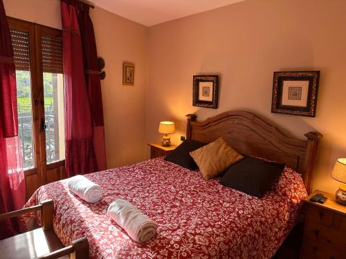 1 dormitorio con 1 cama con 2 almohadas en Posada La Fragua en Gandullas