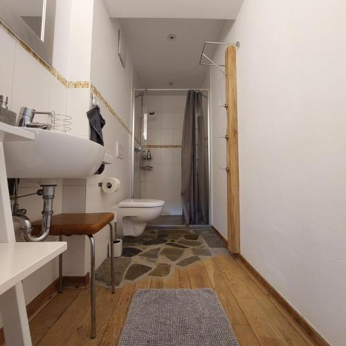 a bathroom with a sink and a toilet at Belka am Rursee in Simmerath