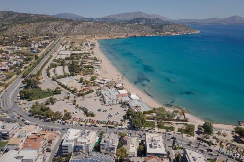 an aerial view of a beach and the ocean at Athenian Riviera Penthouse Apartment in Varkiza
