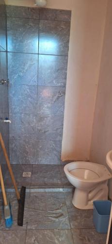 a bathroom with a toilet and a shower at Alojamientos juaky in Garupá