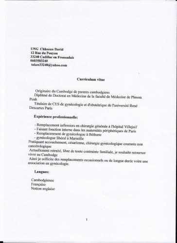 une lettre de recommandation pour un document de recherche dans l'établissement Chandara estate kep, à Kep