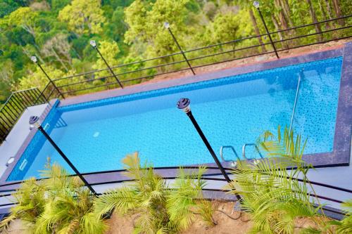 a swimming pool on top of a house with plants at Paadi Holidays Ramakkalmedu in Idukki