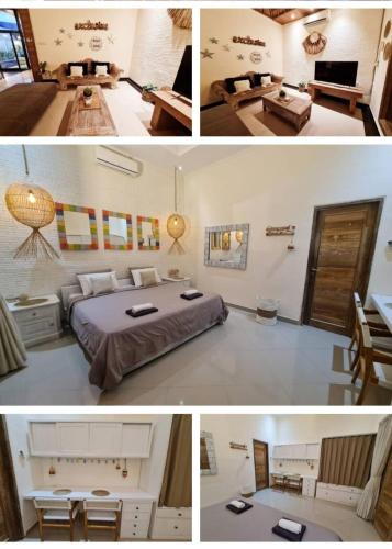 een collage van vier foto's van een slaapkamer bij Villa Nakal 1 Seminyak in Seminyak