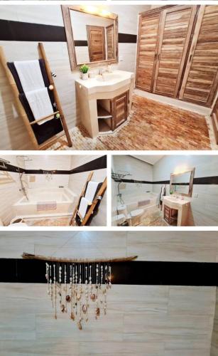 een collage van drie foto's van een badkamer bij Villa Nakal 1 Seminyak in Seminyak