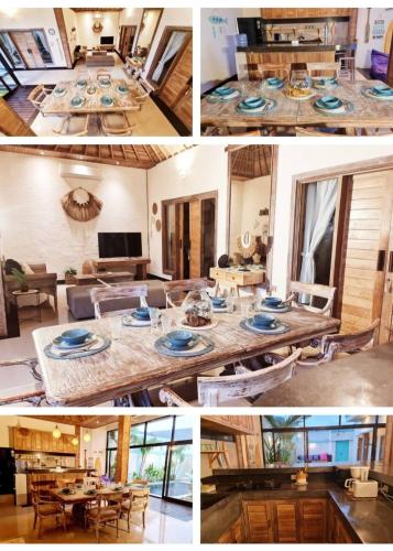 een collage van foto's van een woonkamer en eetkamer bij Villa Nakal 1 Seminyak in Seminyak