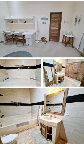 twee foto's van een badkamer met een wastafel en een spiegel bij Villa Nakal 1 Seminyak in Seminyak