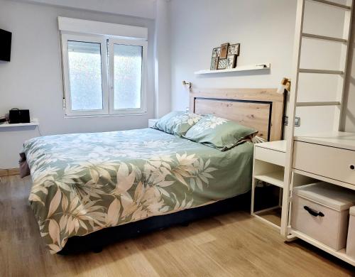 um quarto com uma cama e uma estante de livros em Apto Cimavilla. Wifi gratuito. VUT-827-AS em Gijón