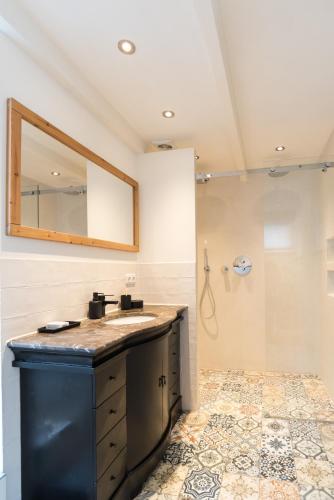 a bathroom with a sink and a mirror at Pakhuis aan de Zaan in Wormerveer