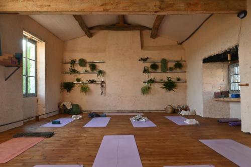 a room with a bunch of yoga mats on the floor at Chateau de Montcuquet in Lautrec