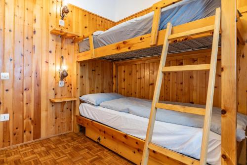 een slaapkamer met 2 stapelbedden in een blokhut bij Trilo Luce della Paganella in Andalo
