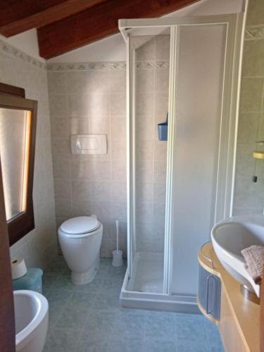 Fara Vicentino的住宿－La Colombara，带淋浴、卫生间和盥洗盆的浴室