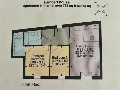 a diagram of a floor plan of aominium at Lambert House in Harrogate
