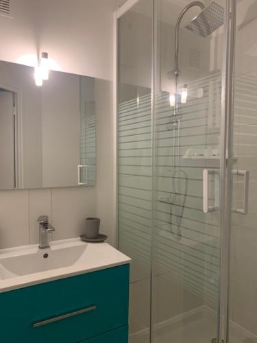 a bathroom with a glass shower and a sink at 18 - LE VACOA - TI VACOA in Saint-Paul