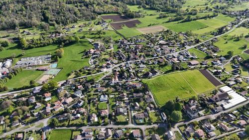 an overhead view of a village with houses and trees at Les Hauteurs de Lugrin - Maison de Vacances in Lugrin