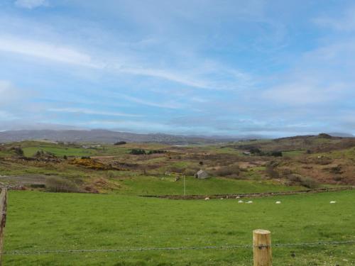 a field of green grass with a fence and sheep at House on Ring Fort Hill in Ballyhoorisky