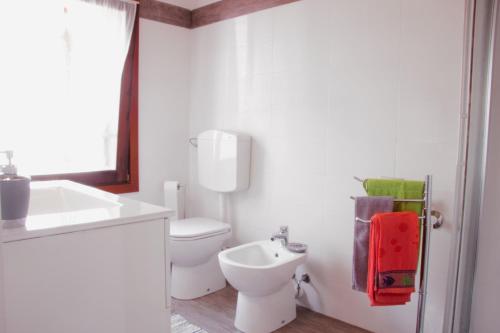 bagno bianco con servizi igienici e lavandino di The Comfort Apartment - Le Cà De Boron a Montagnana