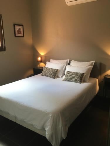 a large white bed with two pillows on it at Domaine la Colomine in Canet-en-Roussillon