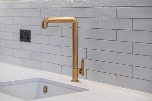 a sink with a gold faucet in a bathroom at The Sessile in London