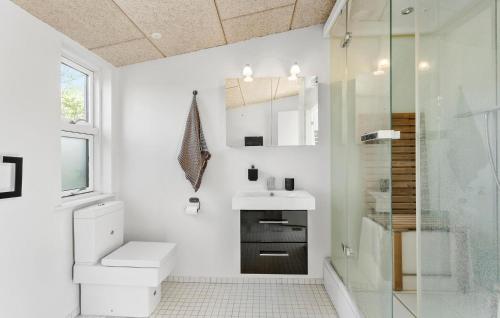 ein Bad mit einem WC, einem Waschbecken und einer Dusche in der Unterkunft Amazing Home In Svendborg With Wifi in Svendborg