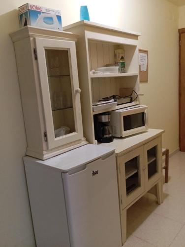 a kitchen with a refrigerator and a microwave at CASA el NOGAL in Salas Bajas