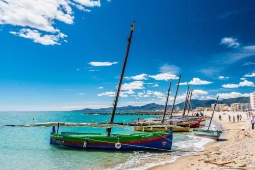 - un groupe de bateaux garés sur la plage dans l'établissement UN CHALET A LA MER, à Saint-Cyprien