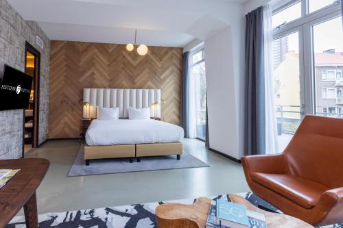 Cama o camas de una habitación en Fletcher Boutique Hotel Slaak-Rotterdam