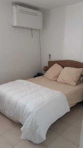 1 dormitorio con 1 cama con sábanas blancas en Appt T3 VUE MER, en Six-Fours-les-Plages