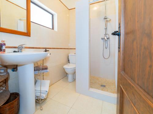 y baño con lavabo, ducha y aseo. en Cubo's La Cimada Room 1 Bed&Breakfast, en Ronda