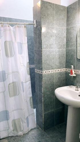 La salle de bains est pourvue d'un rideau de douche et d'un lavabo. dans l'établissement Dpto Céntrico en Catamarca Capital, à San Fernando del Valle de Catamarca